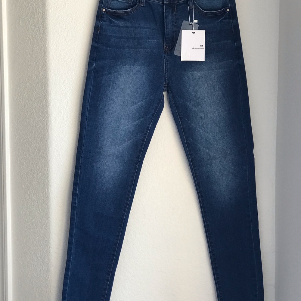 I & M Jeans Premium Washed Skinny Ankle Raw Hem Sexy 10" Rise Dark Wash Stretch
